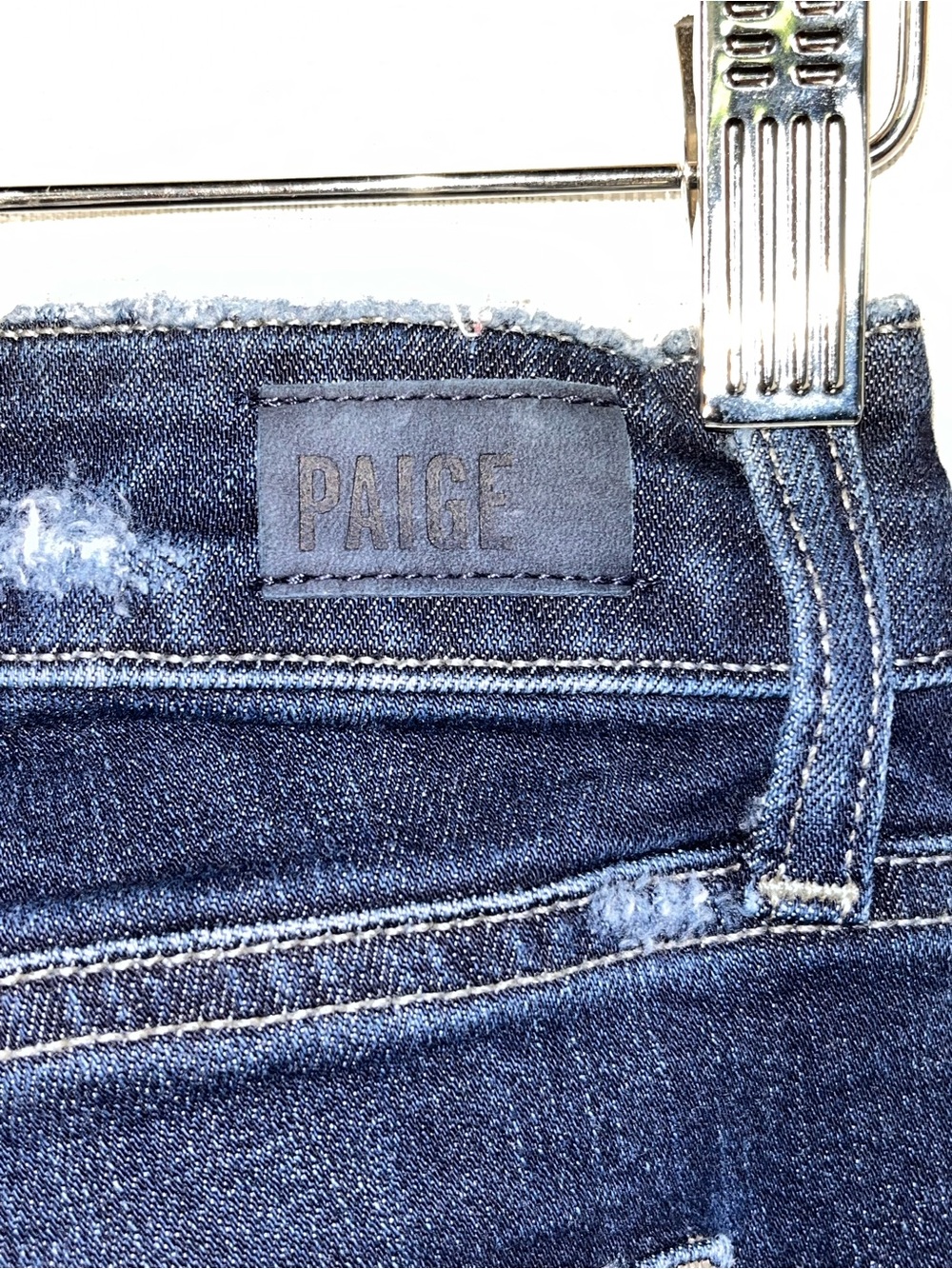 PAIGE Brigitte Slim Straight Jeans Women 26 Dark Wash Distressed Stretch Denim - Picture 3 of 6
